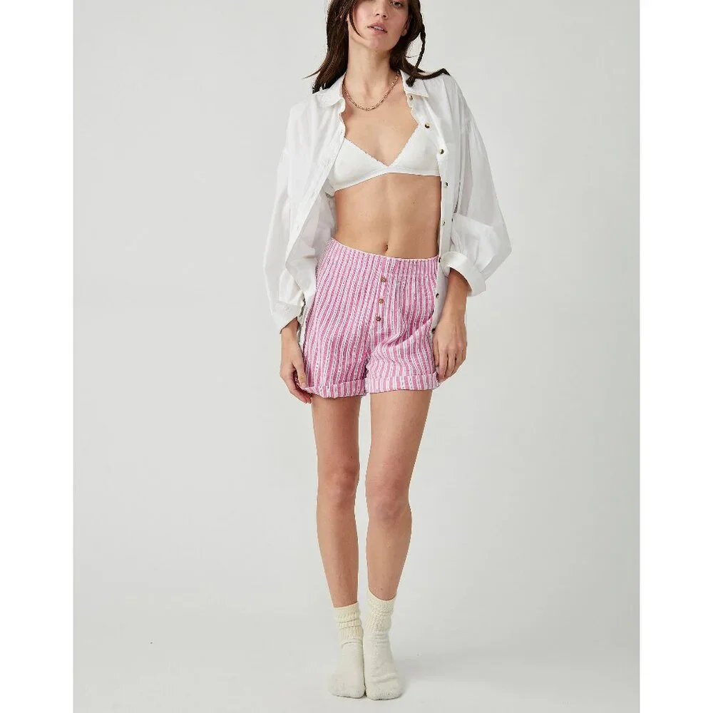 FREE PEOPLE Sunday Morning Boxer / Pink Stripes - Picture 2 of 6